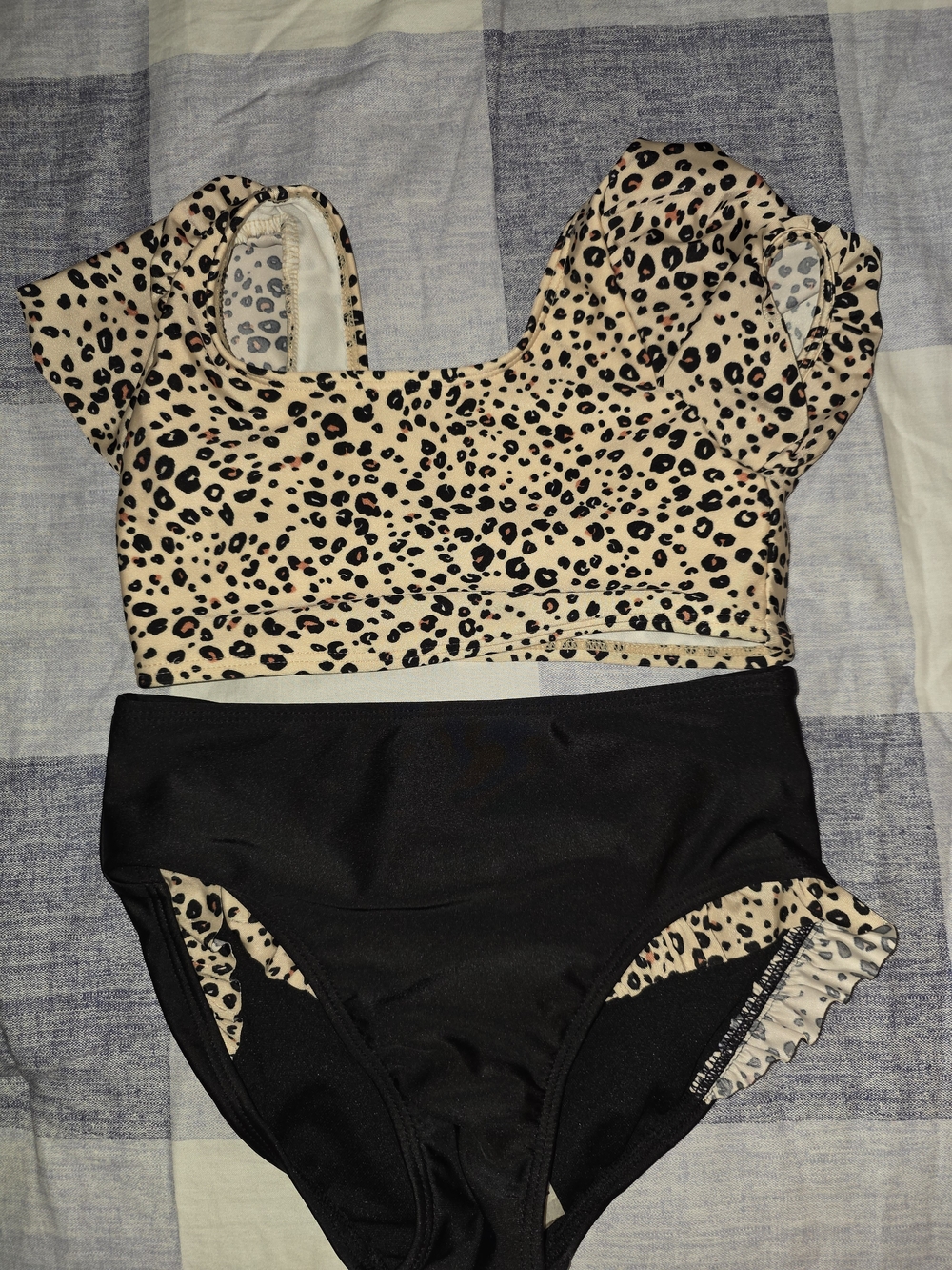 Cat & Jack Girls Leopard Print Padded Bandeau Top & Black Bottoms NWT Medium 8